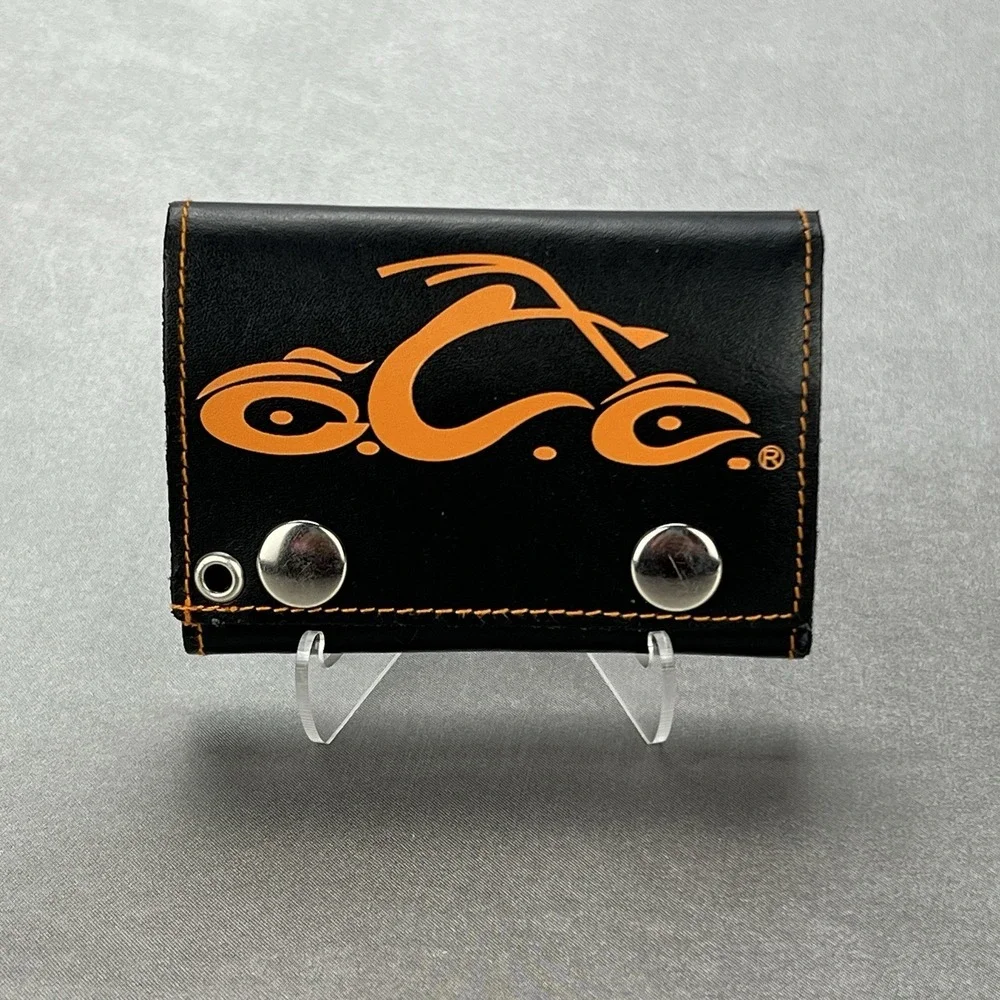 Vintage Orange County Choppers Black Orange Leather TriFold Wallet No Chain Y2K